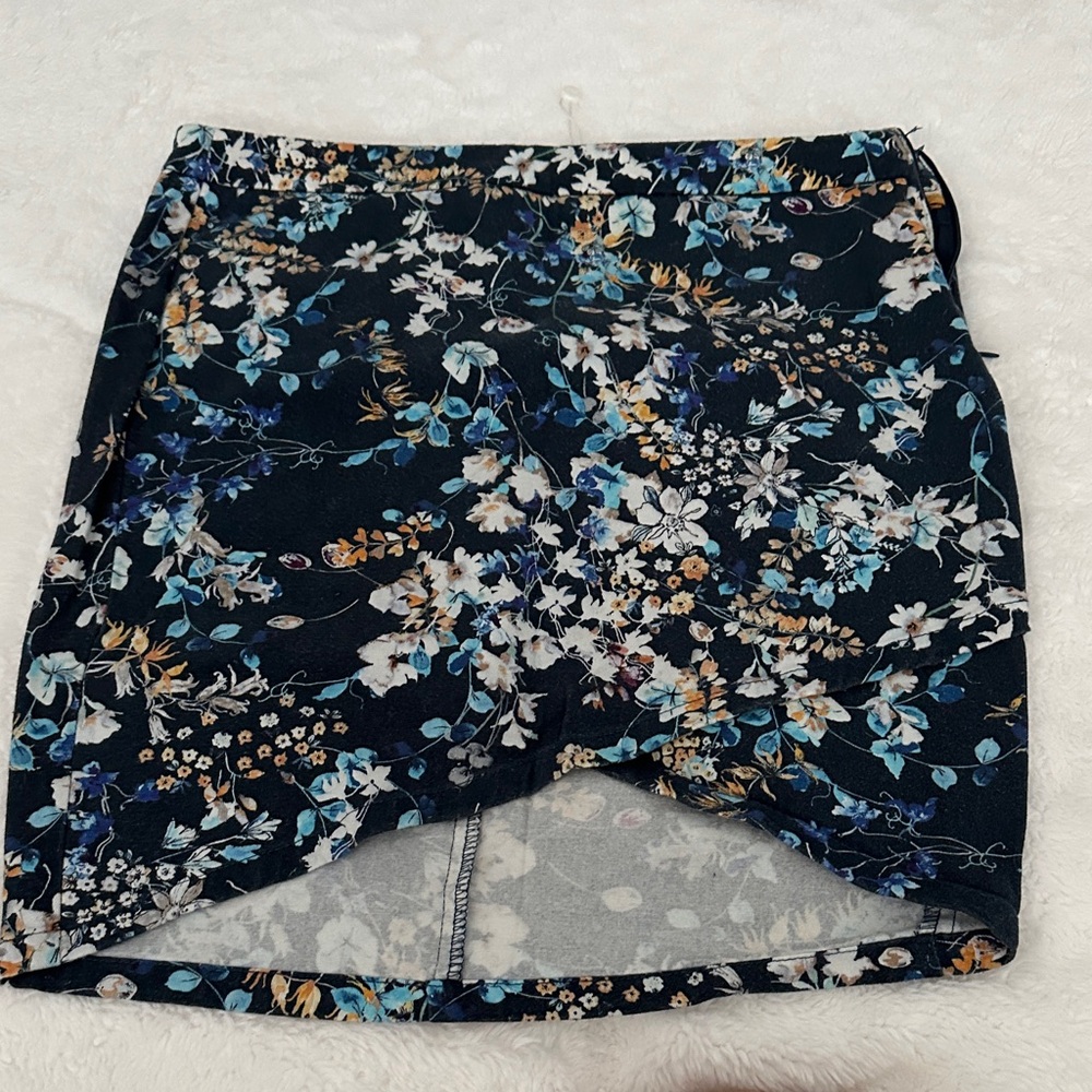 NAF NAF Floral Mini Skirt in Blue and White